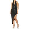 Norma Kamali Women’s Halter Side Drape Gown(Black Lame)