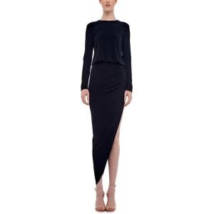 Norma Kamali Womens Long Sleeve Crew Neck Side Drape GownCocktail Dress(Black)