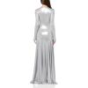 Norma Kamali Women’s Long Sleeve V Neck Shirred Front Flared Gown(Silver)