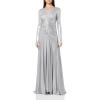 Norma Kamali Women’s Long Sleeve V Neck Shirred Front Flared Gown(Silver)