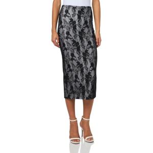 Norma Kamali Women’s Straight Skirt to Midcalf(Blk Stretch Lace/Wht)