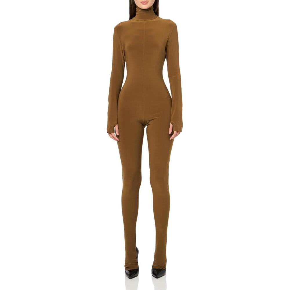 image:imageNorma Kamali Womens Long Sleeve Slim Fit Turtle Catsuit WFootieBronze