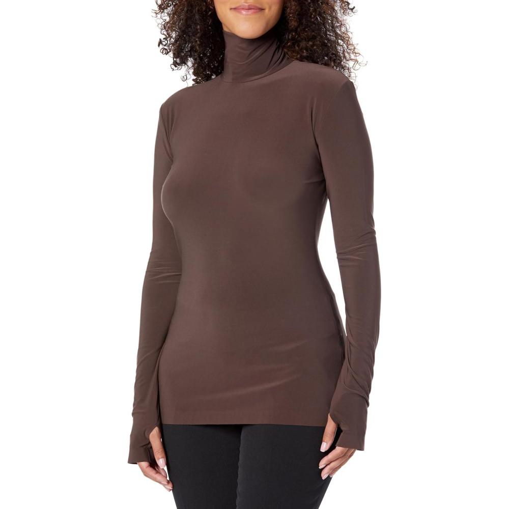 image:imageNorma Kamali Womens Slim Fit Long Sleeve Turtle TopChocolate