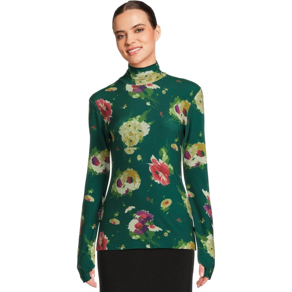 image:imageNorma Kamali Womens Slim Fit Long Sleeve Turtle TopFloral Green Multi