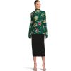 Norma Kamali Women’s Slim Fit Long Sleeve Turtle Top(Floral Green Multi)