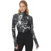 Norma Kamali Women’s Slim Fit Long Sleeve Turtle Top(Black Marble)