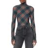 Norma Kamali Women’s Slim Fit Long Sleeve Turtle Top(Black Tartan)