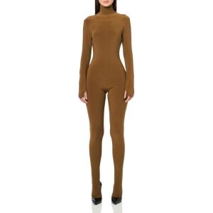Norma Kamali Women’s Long Sleeve Slim Fit Turtle Catsuit W/Footie(Bronze)