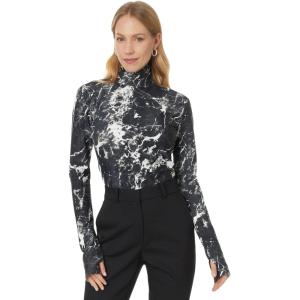 Norma Kamali Women’s Slim Fit Long Sleeve Turtle Top(Black Marble)