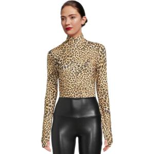 Norma Kamali Women’s Slim Fit Long Sleeve Turtle Top(Cheetah Patch)