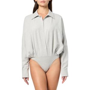 Norma Kamali womens Super Oversized Boyfriend Nk Shirt Bodysuit(Light Heather Grey)