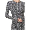Norma Kamali Women’s Long Sleeve V Neck Shirred Front Dress to Knee(Large Houndstooth)