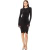 Norma Kamali Women’s Long Sleeve V Neck Shirred Front Dress to Knee(Black)