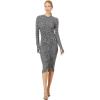 Norma Kamali Women’s Long Sleeve V Neck Shirred Front Dress to Knee(Large Houndstooth)